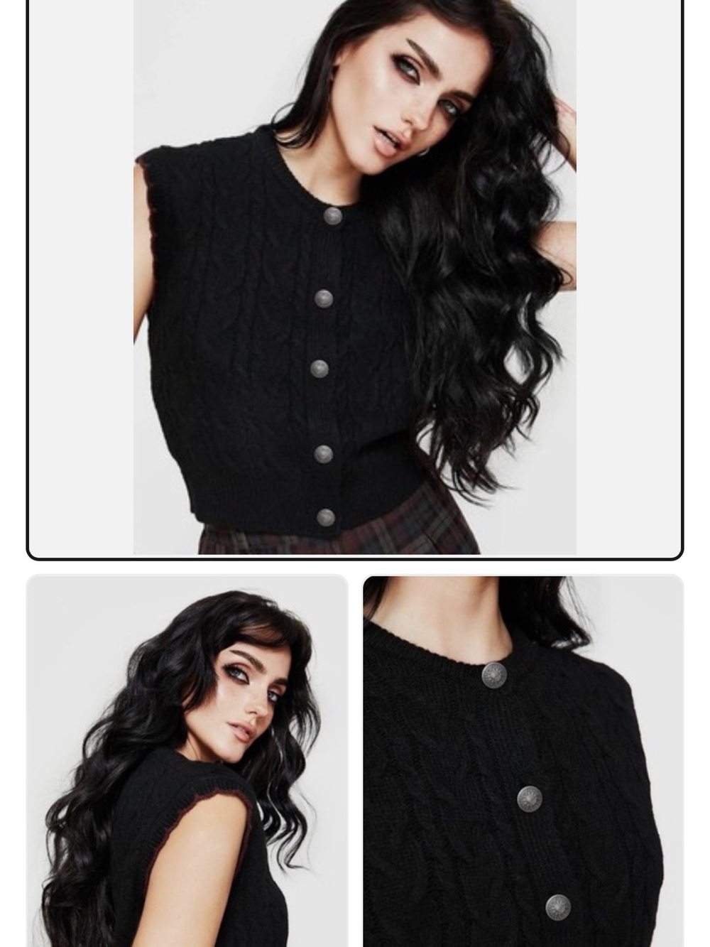 Disturbia Black Cable-Knit Sleeveless Button Vest